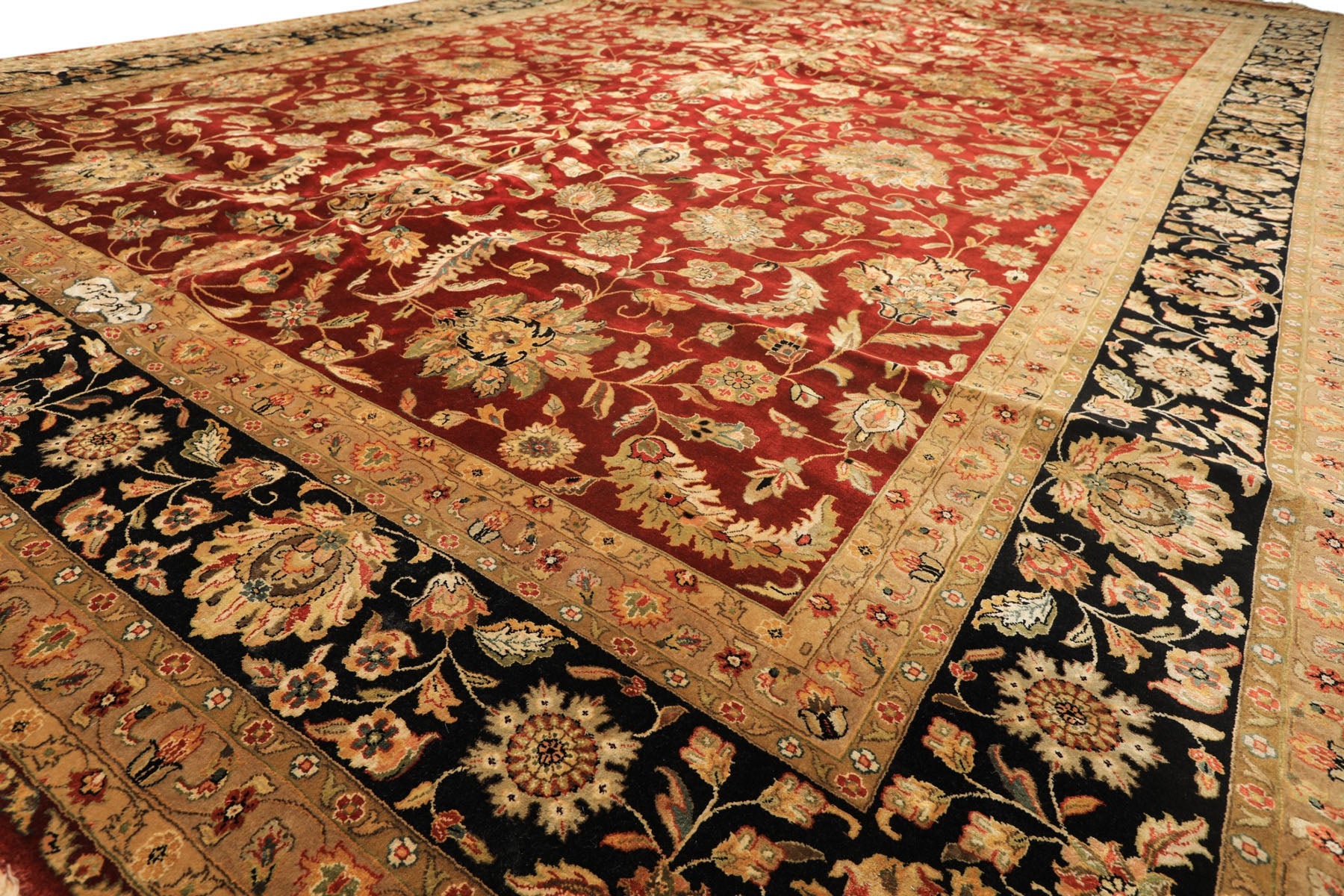 Palace Maroon, Black, Taupe Color Hand Knotted Agra New Zealand Wool & Silk Traditional Oriental Rug