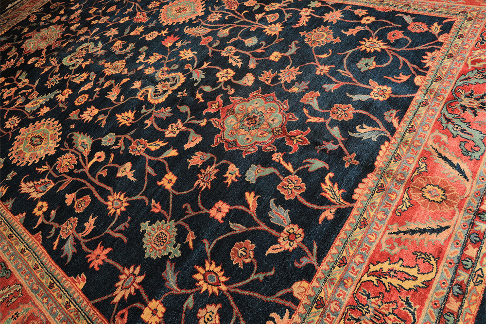 12x18 Navy, Rose, Turquoise Color Hand Knotted Indo Oushak Wool Traditional Oriental Rug