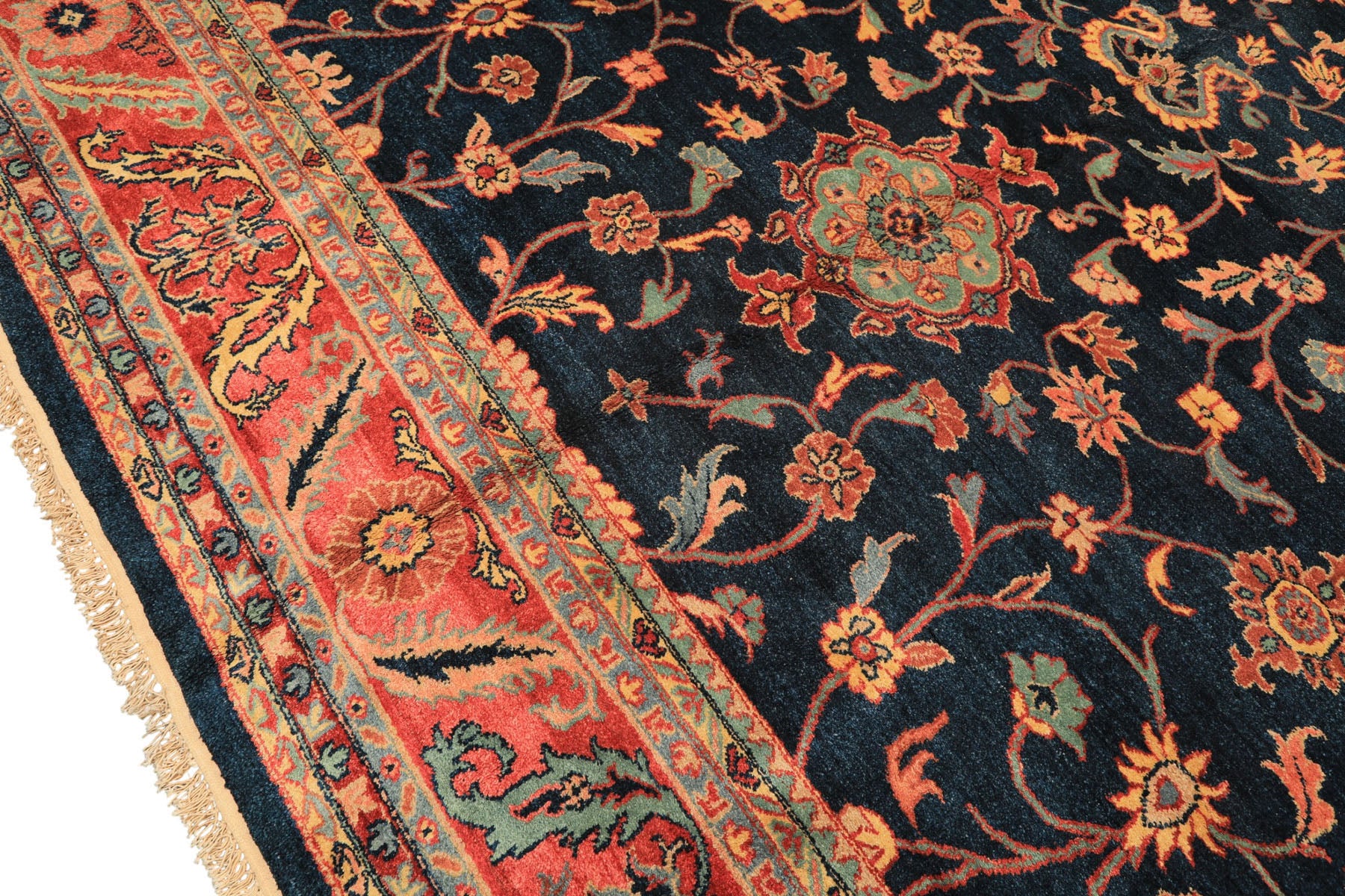 12x18 Navy, Rose, Turquoise Color Hand Knotted Indo Oushak Wool Traditional Oriental Rug