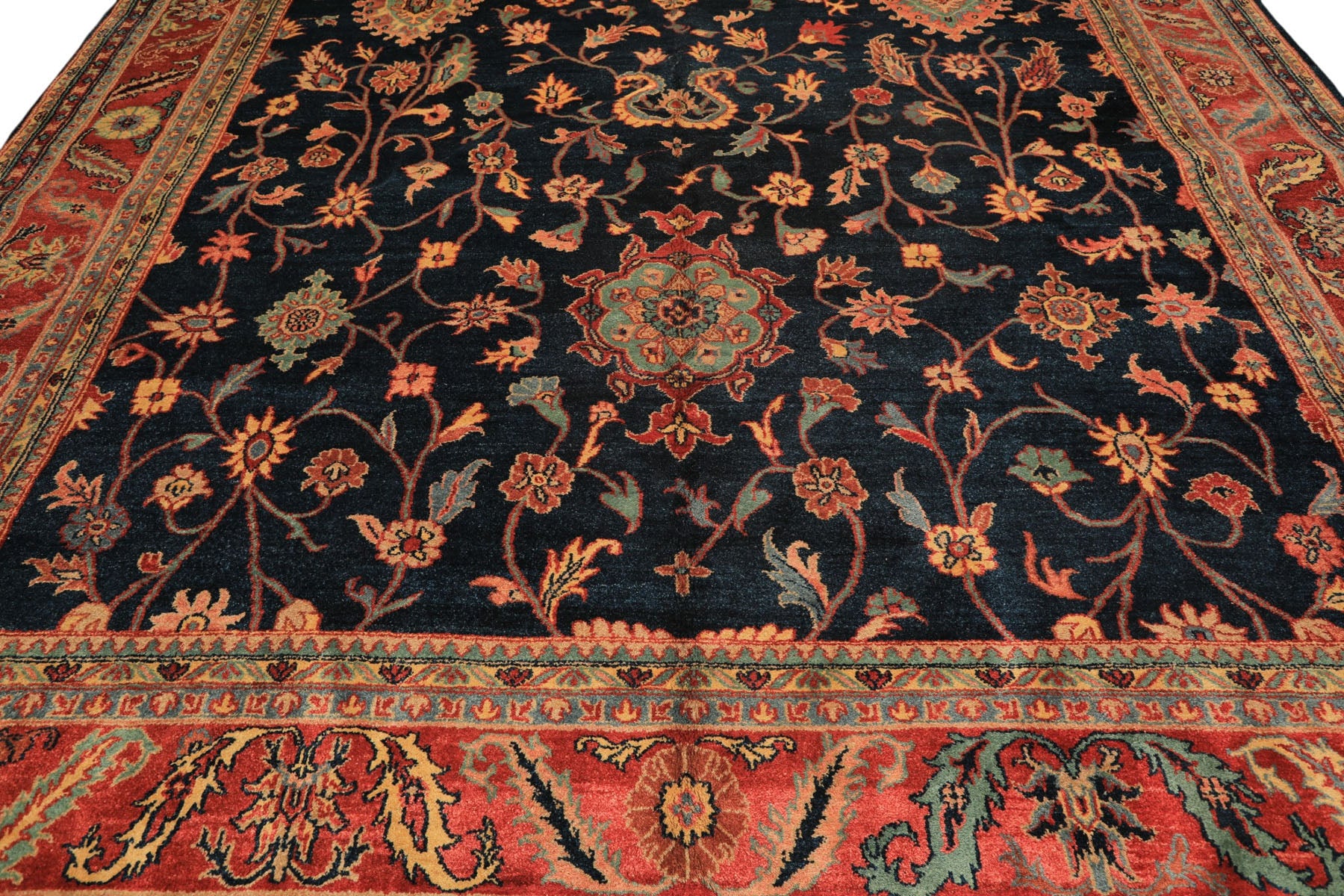 12x18 Navy, Rose, Turquoise Color Hand Knotted Indo Oushak Wool Traditional Oriental Rug