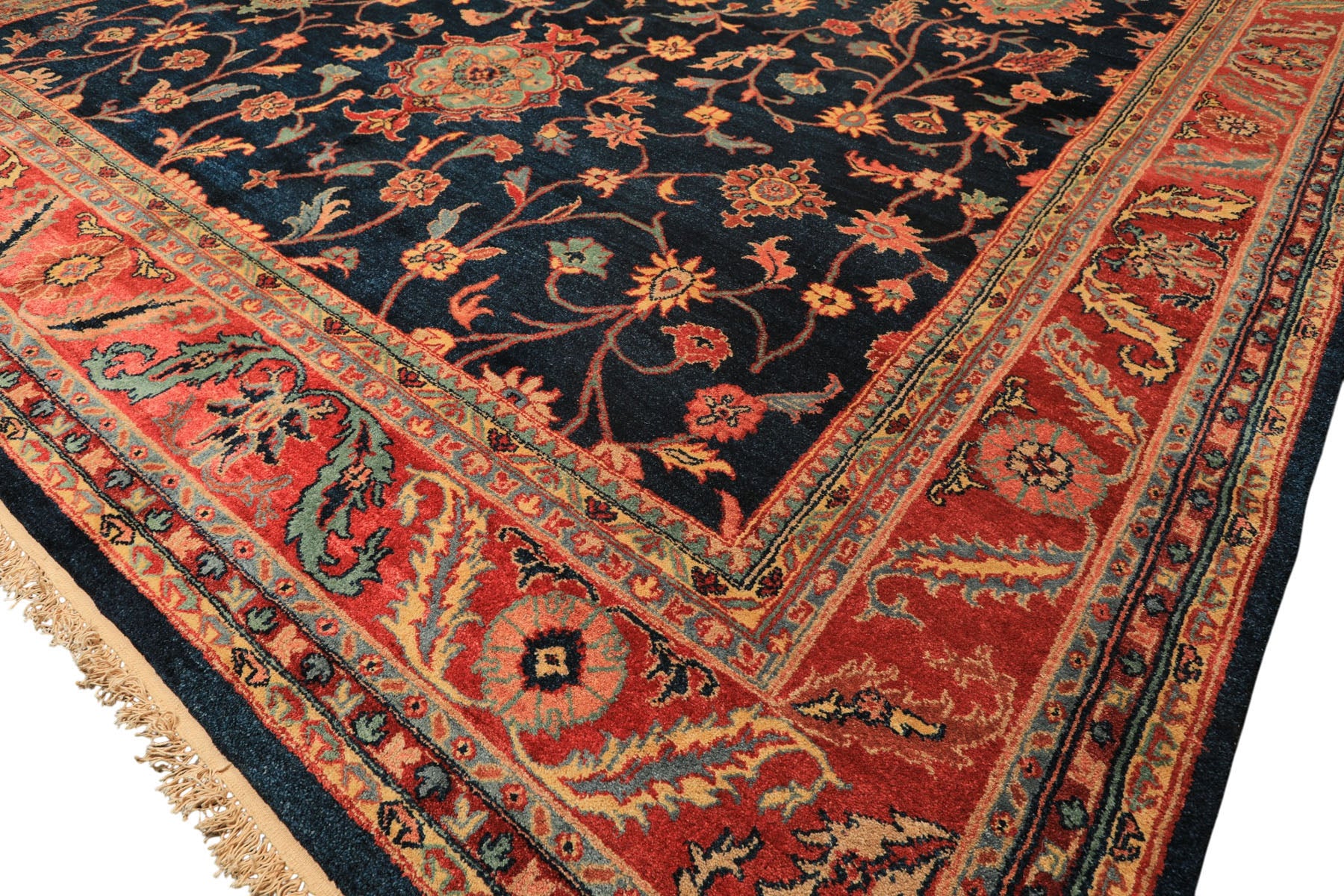 12x18 Navy, Rose, Turquoise Color Hand Knotted Indo Oushak Wool Traditional Oriental Rug