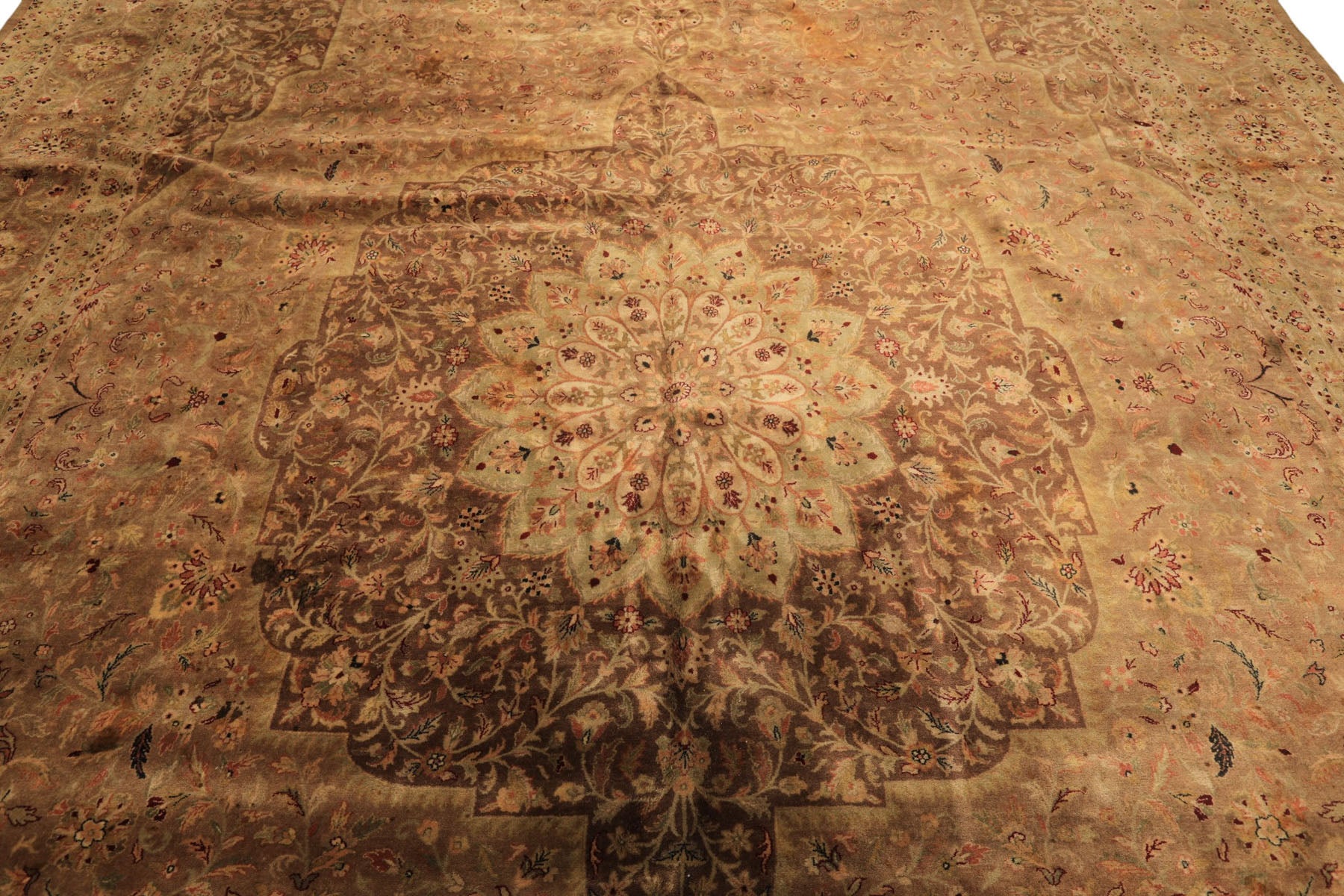 Palace Tan, Sage, Brown Color Hand Knotted Indo Persian Wool Transitional Oriental Rug