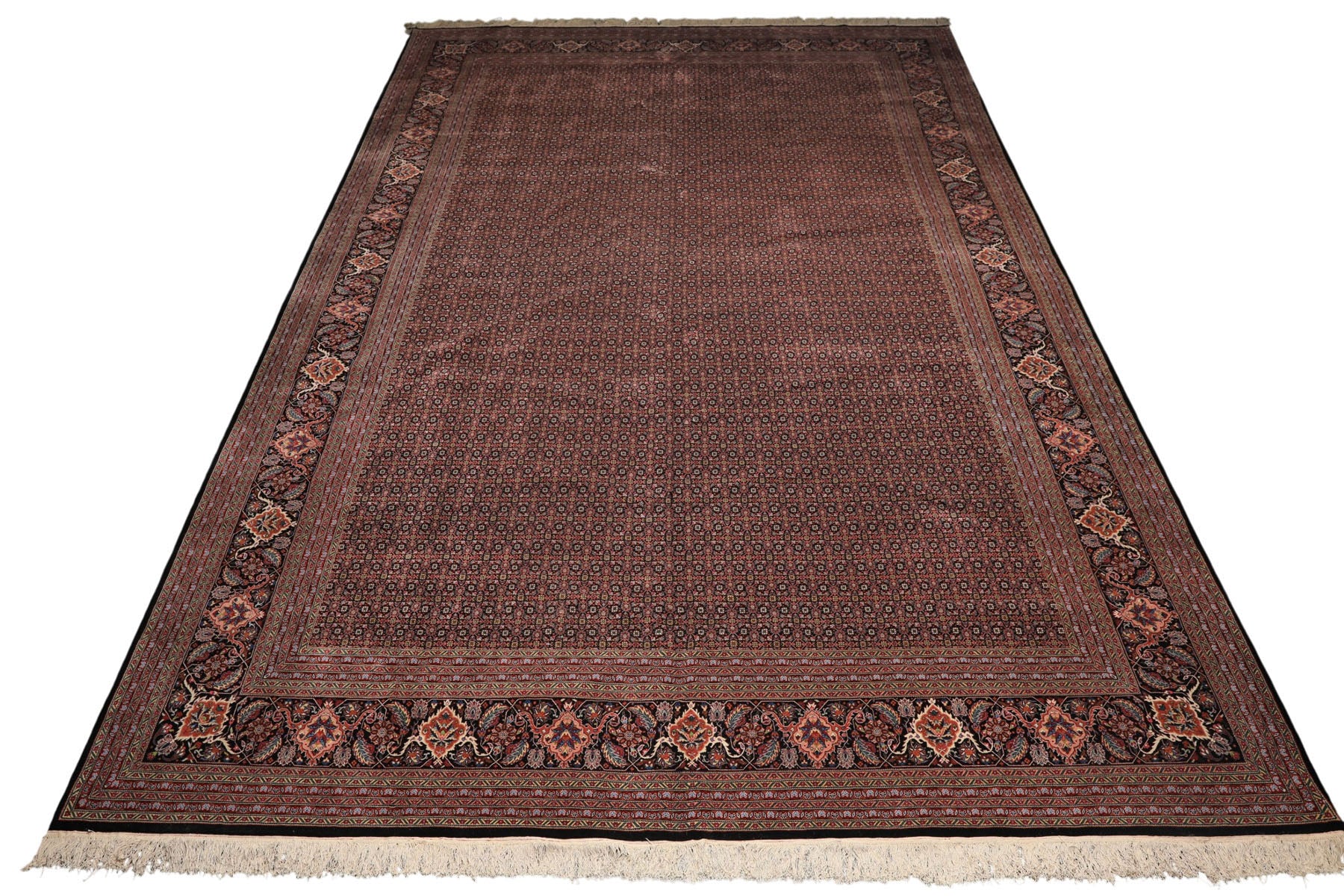 12x18 Black, Rose, Red Color Hand Knotted Sino Persian Wool & Silk Traditional Oriental Rug