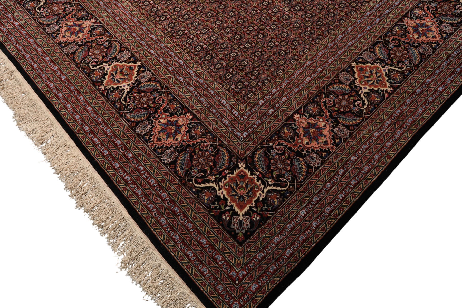 12x18 Black, Rose, Red Color Hand Knotted Sino Persian Wool & Silk Traditional Oriental Rug