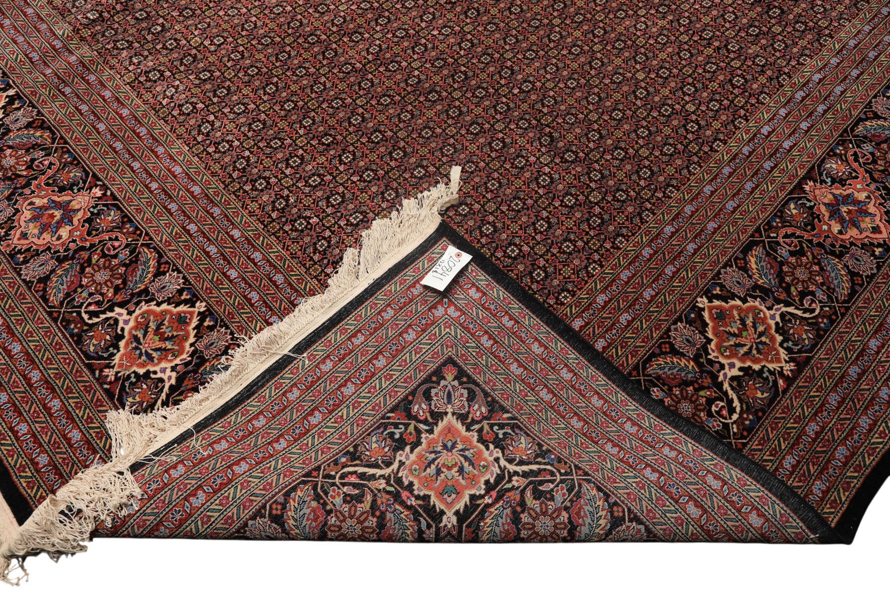 12x18 Black, Rose, Red Color Hand Knotted Sino Persian Wool & Silk Traditional Oriental Rug
