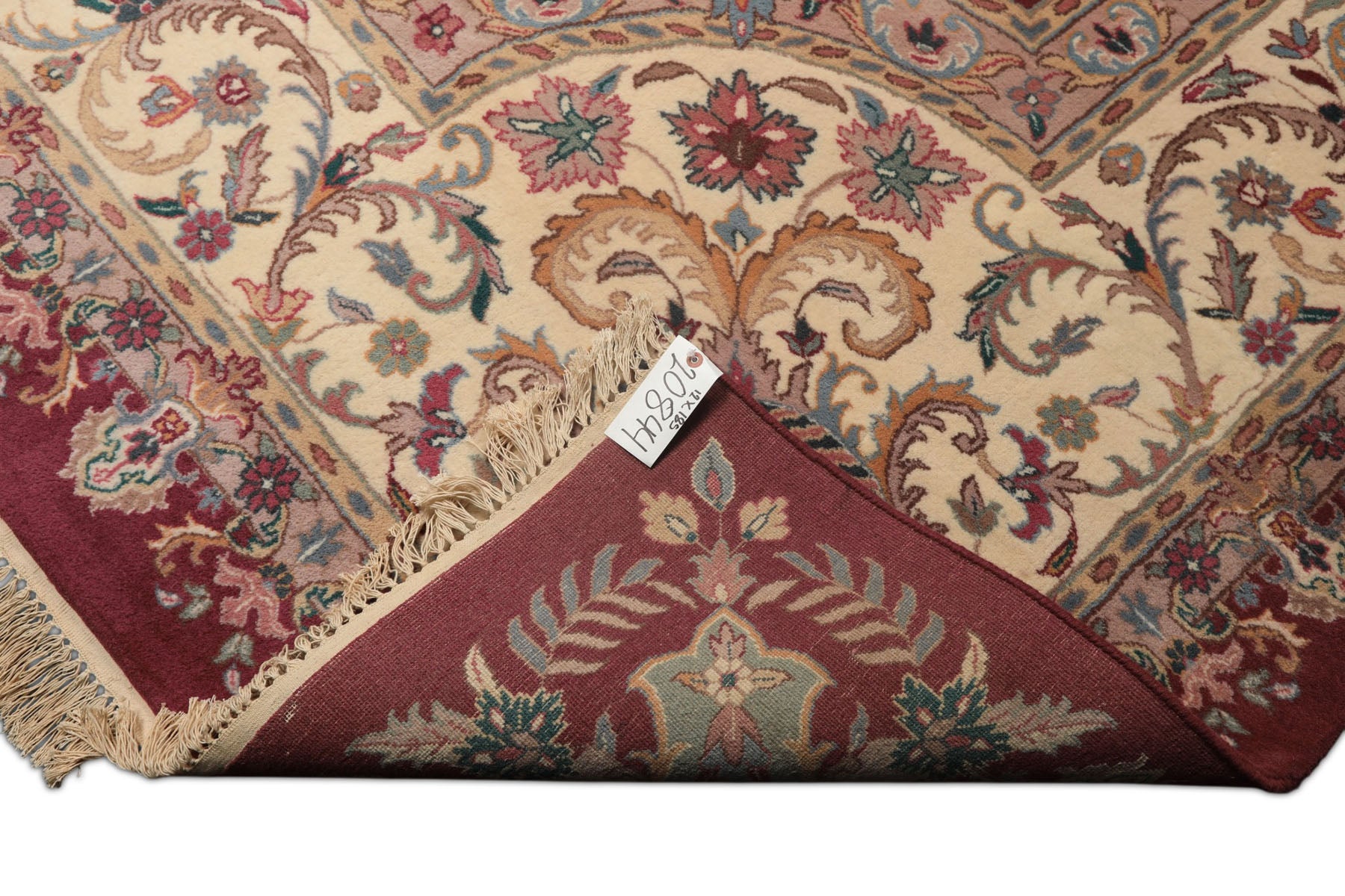 12x18 Plum, Ivory, Blue Color Hand Knotted Kerman Wool Traditional Oriental Rug