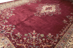 12x18 Plum, Ivory, Blue Color Hand Knotted Kerman Wool Traditional Oriental Rug
