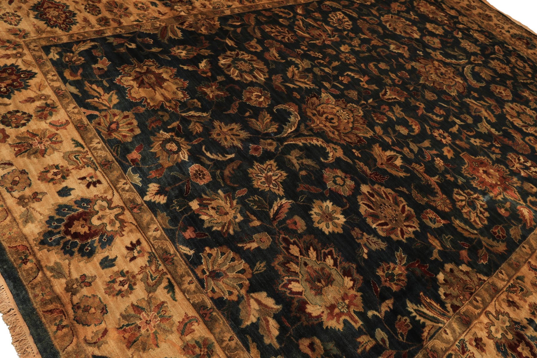 Palace Teal, Beige, Gold Color Hand Knotted Agra New Zealand Wool Traditional Oriental Rug