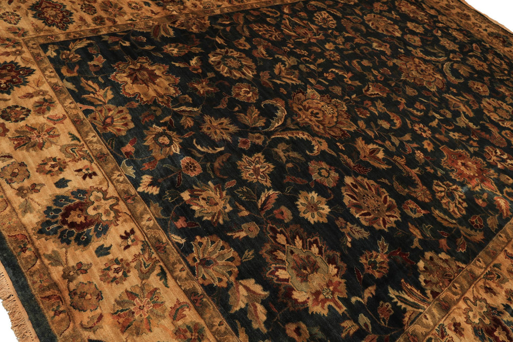 Palace Teal, Beige, Gold Color Hand Knotted Agra New Zealand Wool Traditional Oriental Rug