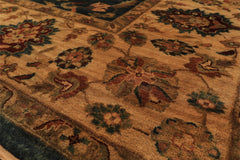 Palace Teal, Beige, Gold Color Hand Knotted Agra New Zealand Wool Traditional Oriental Rug