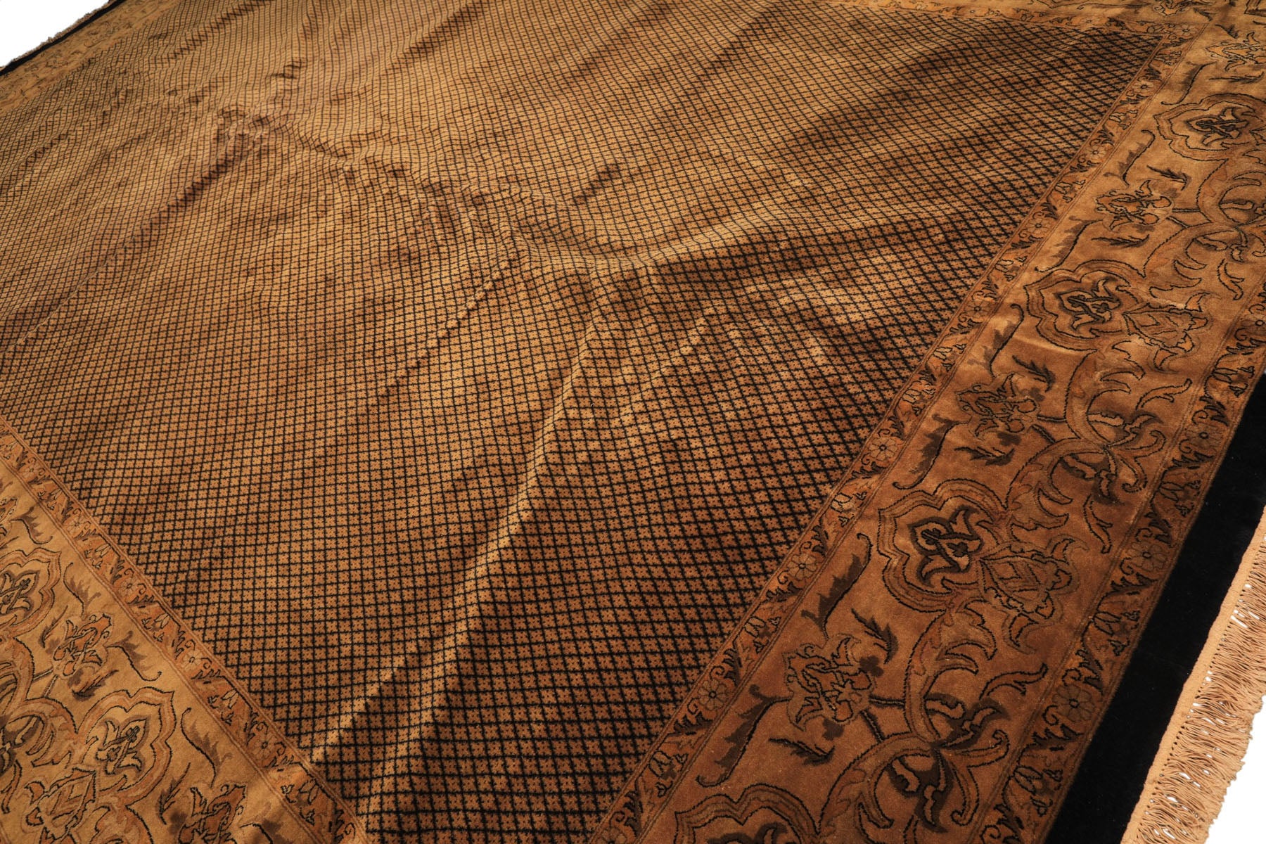 12x18 Black, Gold, Sage Color Hand Knotted Indo Persian New Zealand Wool Transitional Oriental Rug