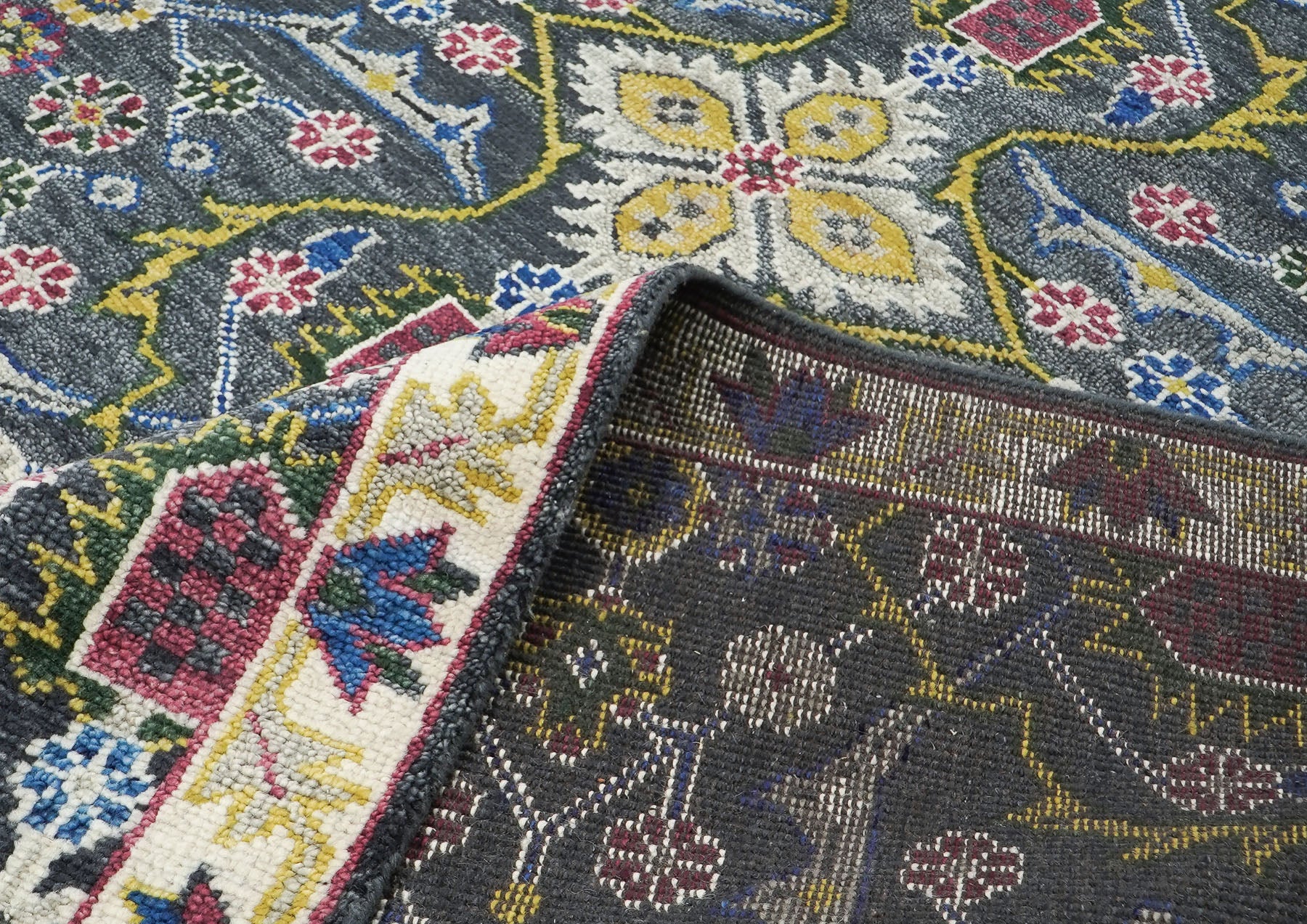 9x12 Blue, Lime, Beige Color Hand Knotted Oushak Wool Transitional Oriental Rug
