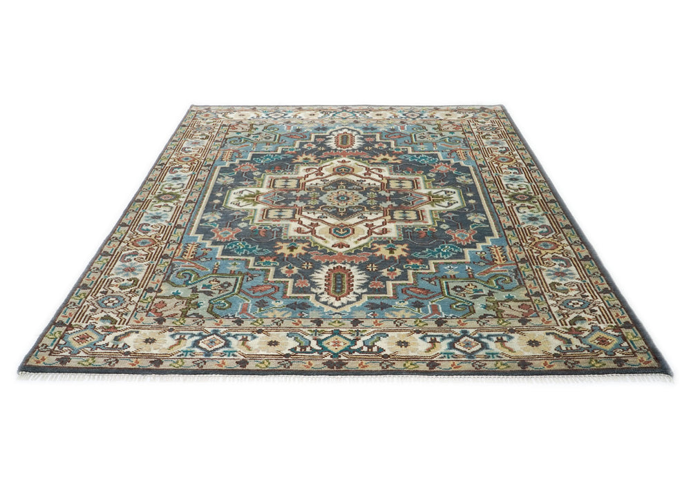 8x10 Teal
, Ivory, Peach
 Color Hand Knotted Oushak Wool Traditional Oriental Rug