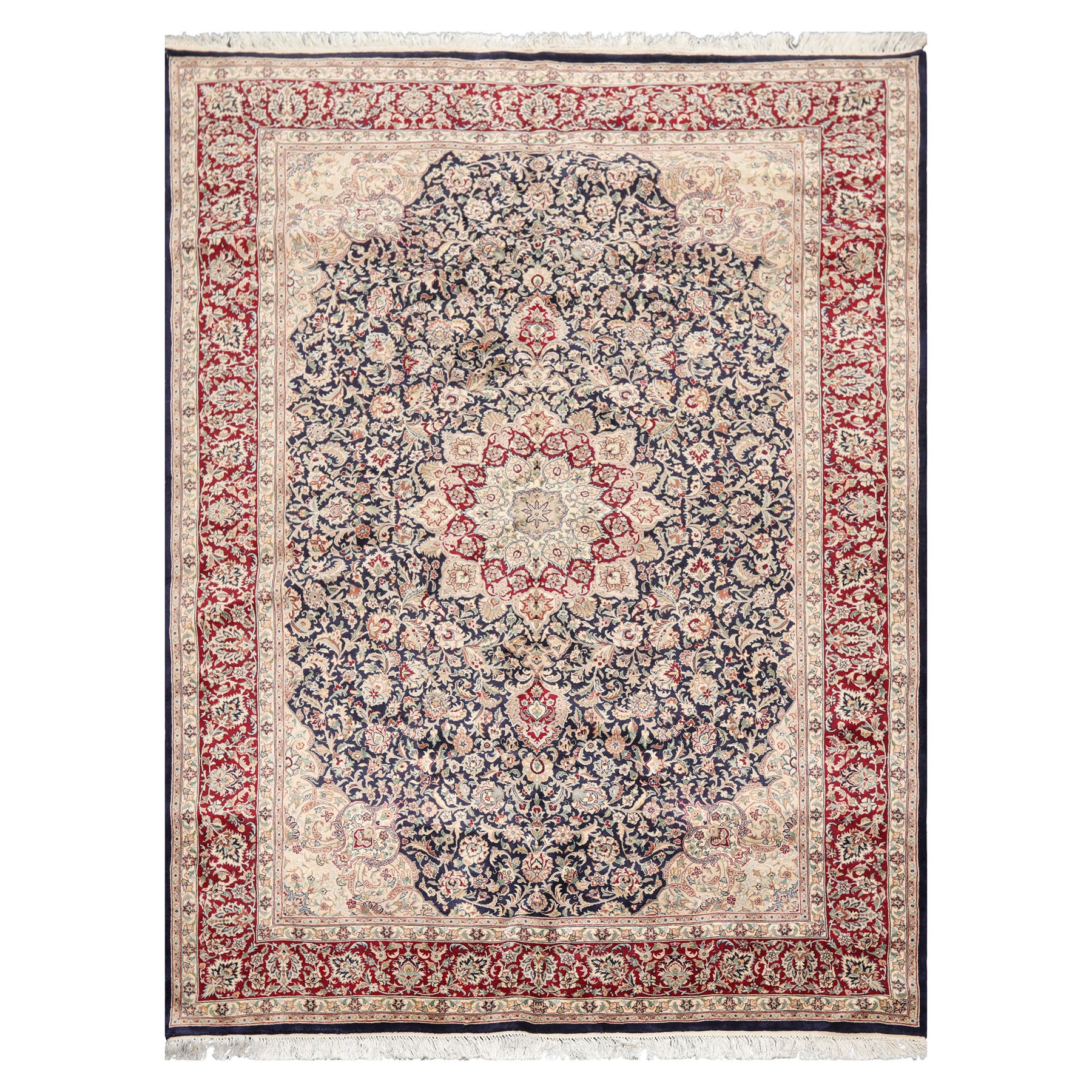 6x9 Navy, Burgundy, Beige Color Hand Knotted Pak Persian 100% Wool Traditional Oriental Rug