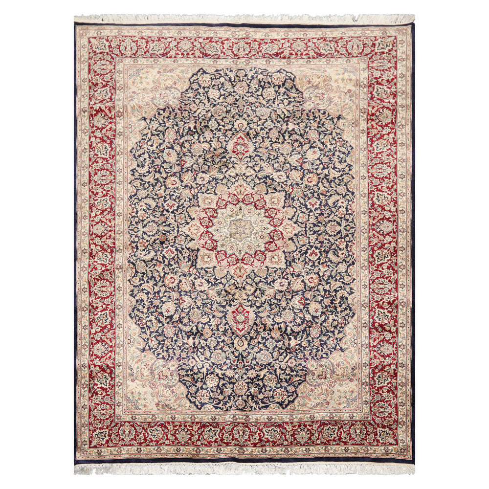6x9 Navy, Burgundy, Beige Color Hand Knotted Pak Persian 100% Wool Traditional Oriental Rug
