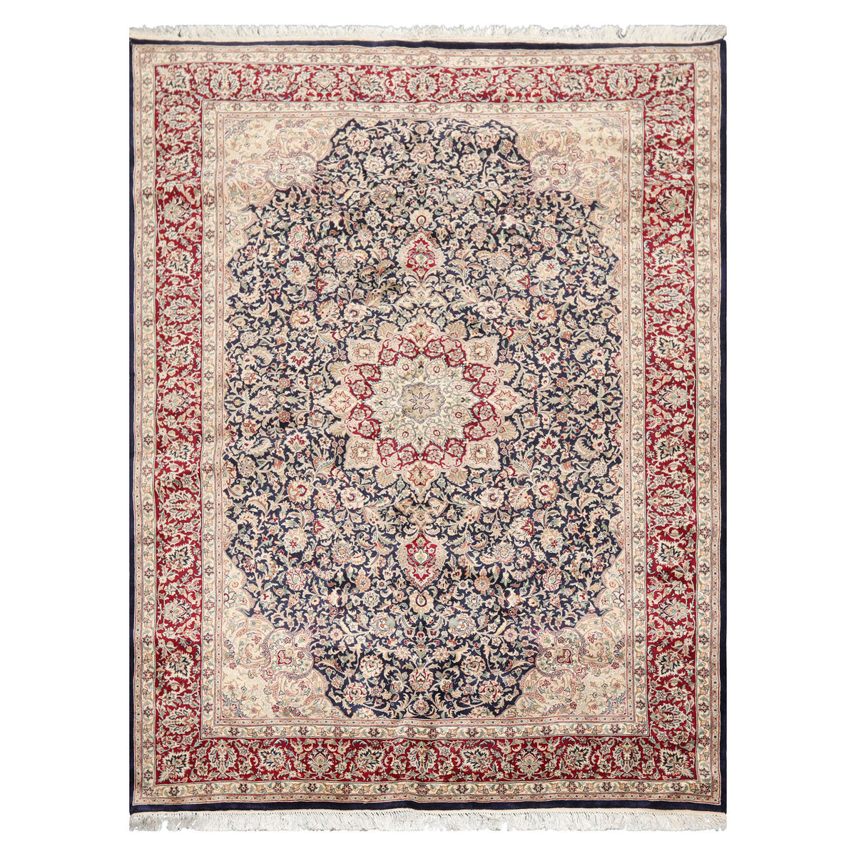 6x9 Navy, Burgundy, Beige Color Hand Knotted Pak Persian 100% Wool Traditional Oriental Rug