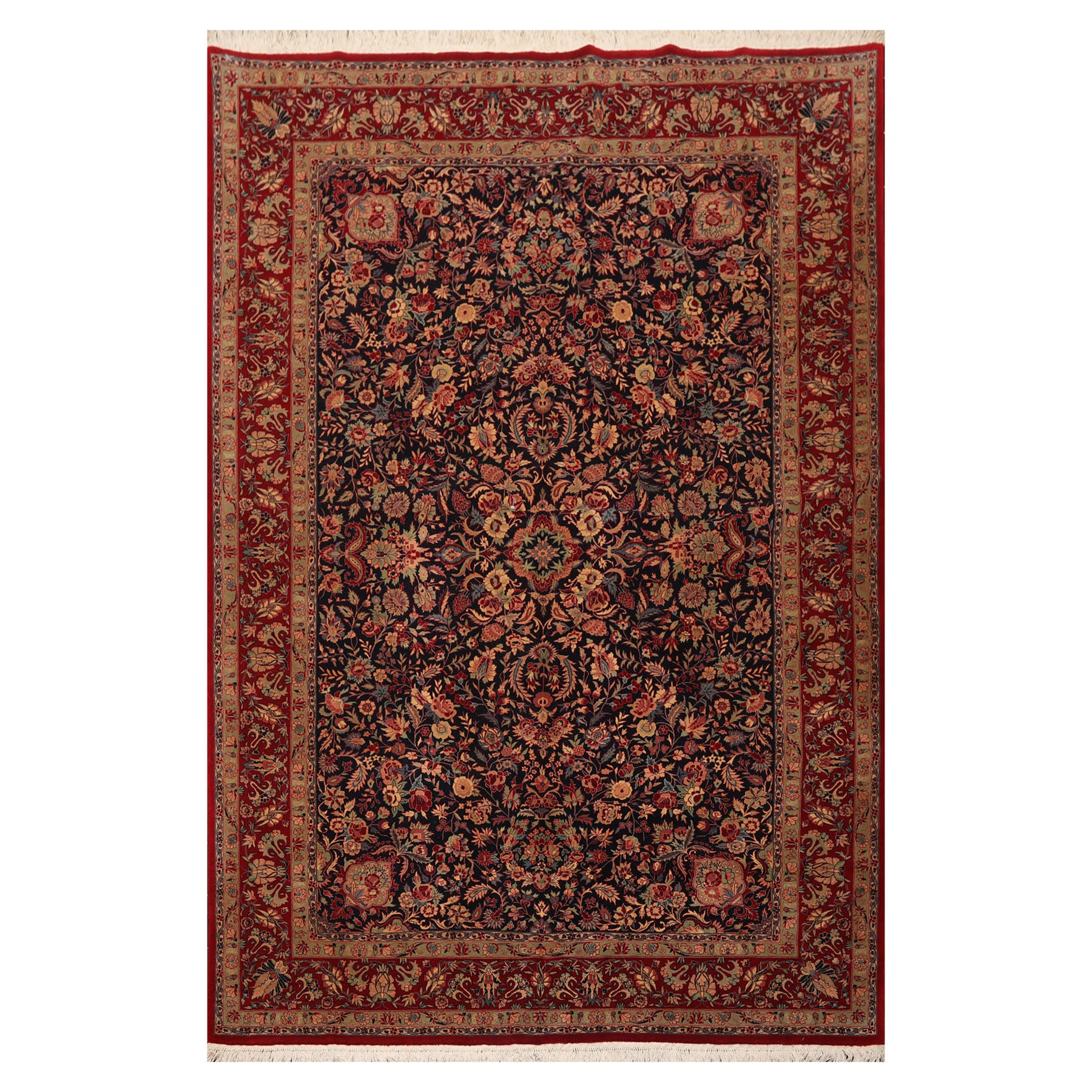 6x9 Midnight Blue, Red, Green Color Hand Knotted Sarouk 100% Wool Traditional Oriental Rug