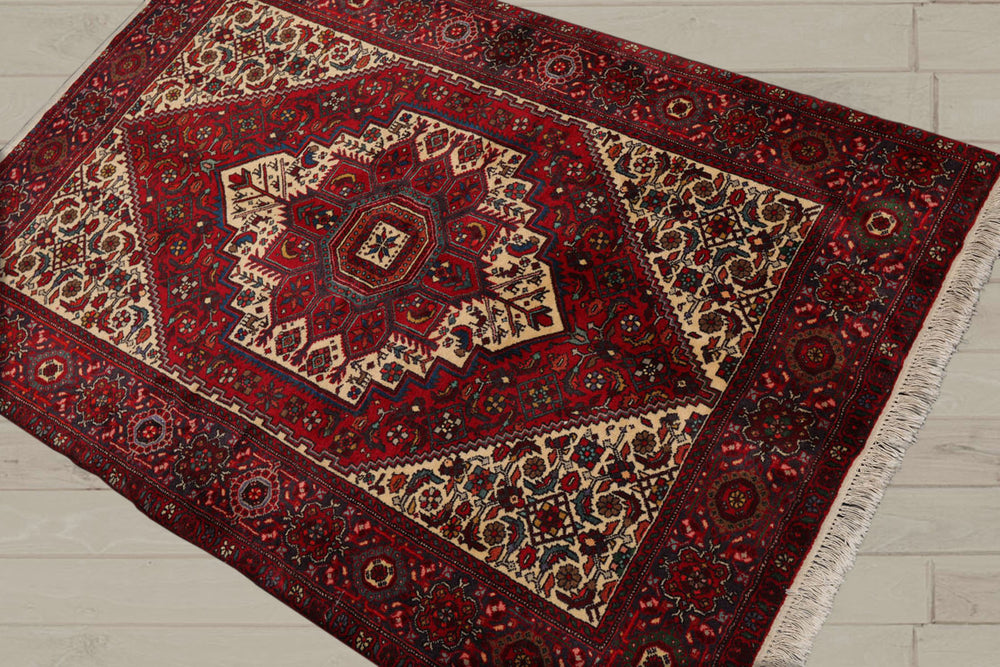 3x5 Red, Ivory, Blue Color Hand Knotted Bidjar 100% Wool Traditional Oriental Rug