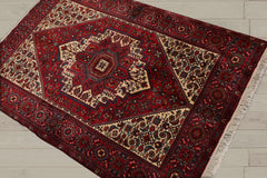 3x5 Red, Ivory, Blue Color Hand Knotted Bidjar 100% Wool Traditional Oriental Rug