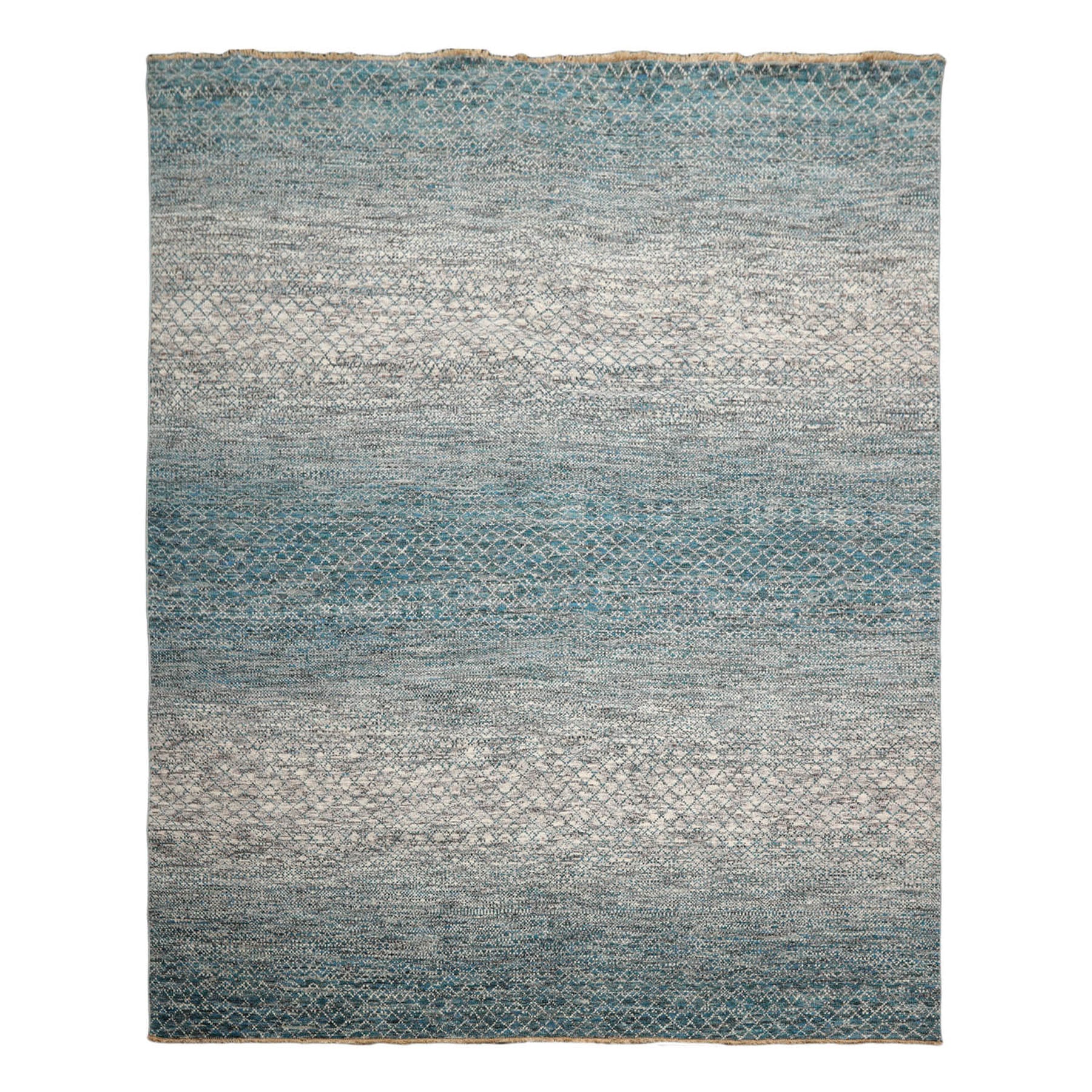 8x10 Cream, Aqua, Gray Color Hand Knotted  100% Wool Modern Oriental Rug