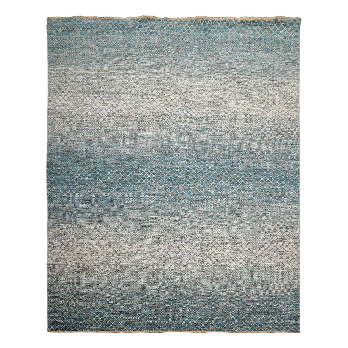 8x10 Cream, Aqua, Gray Color Hand Knotted  100% Wool Modern Oriental Rug