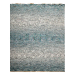 8x10 Cream, Aqua, Gray Color Hand Knotted  100% Wool Modern Oriental Rug