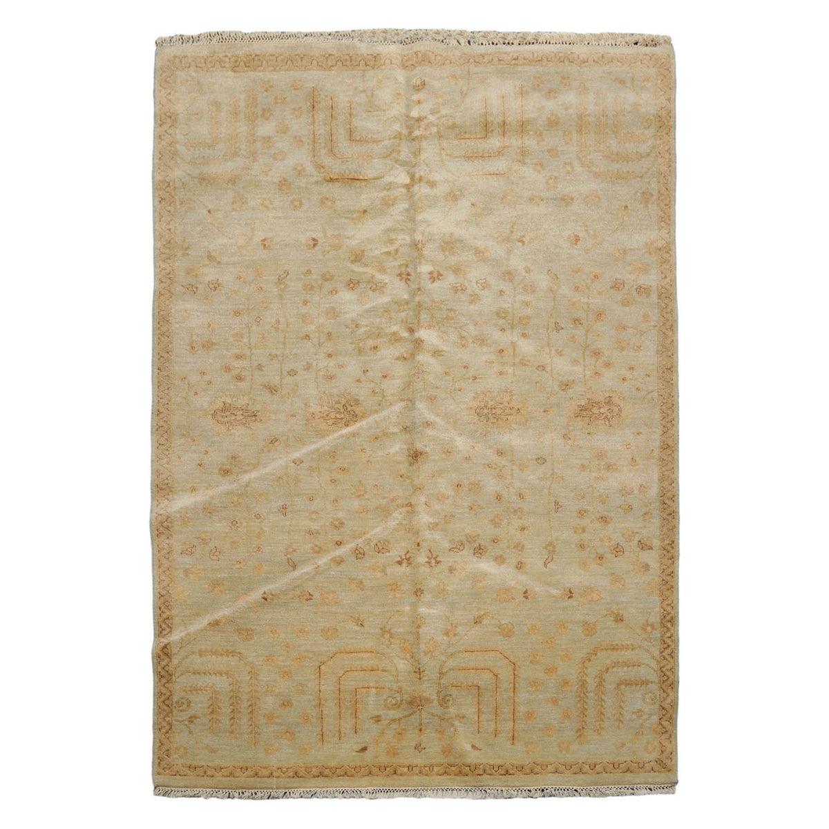 5x8 Moss, Gold, Brown Color Hand Knotted  100% Wool Transitional Oriental Rug