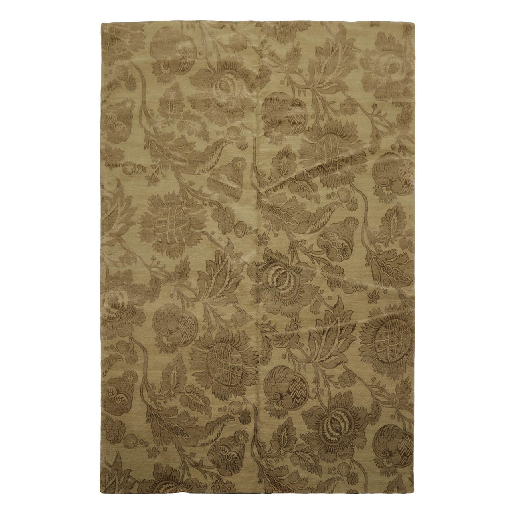 6x9 Olive Green, Moss, Color Hand Knotted  Wool & Silk Transitional Oriental Rug