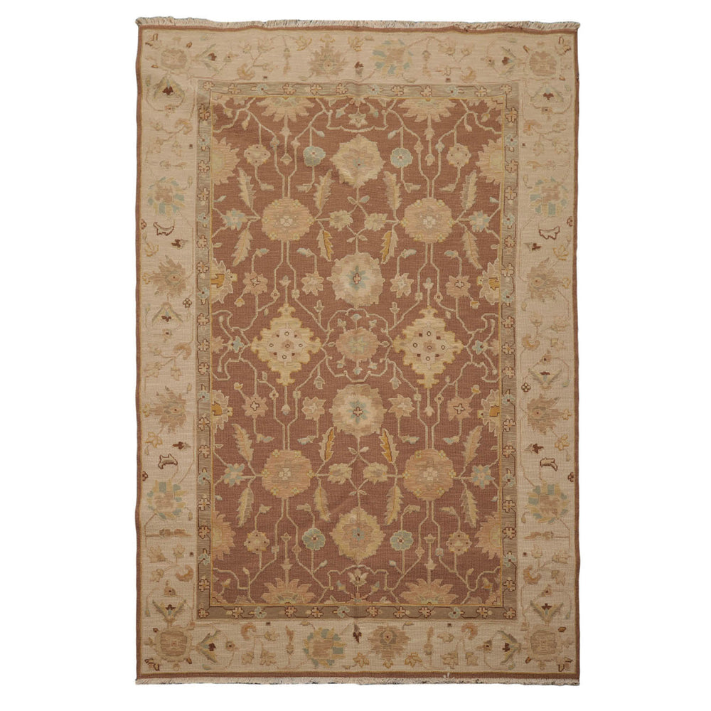 6x9 Mocha, Beige, Aqua Color Hand Knotted  100% Wool Traditional Oriental Rug