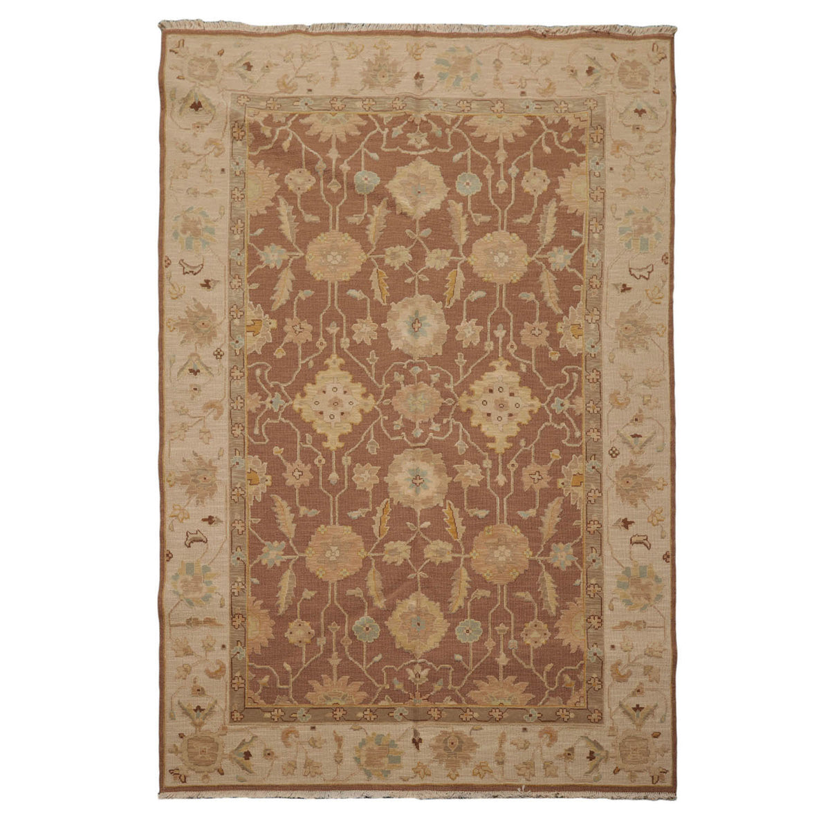 6x9 Mocha, Beige, Aqua Color Hand Knotted  100% Wool Traditional Oriental Rug