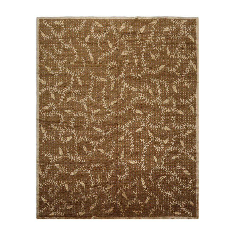 8x10 Brown, Gold, Gray Color Hand Knotted  Wool & Silk Traditional Oriental Rug