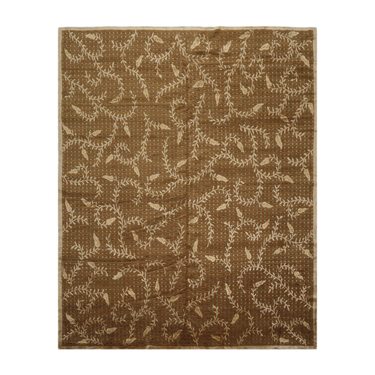 8x10 Brown, Gold, Gray Color Hand Knotted  Wool & Silk Traditional Oriental Rug