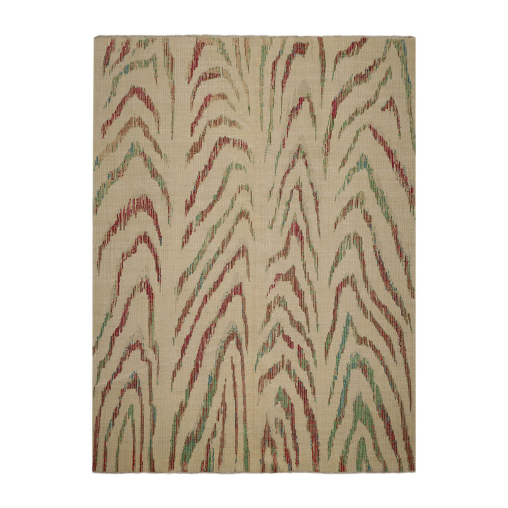 8x11 Beige, Brown, Cranberry Color Hand Knotted Peshawar 100% Wool Modern Oriental Rug