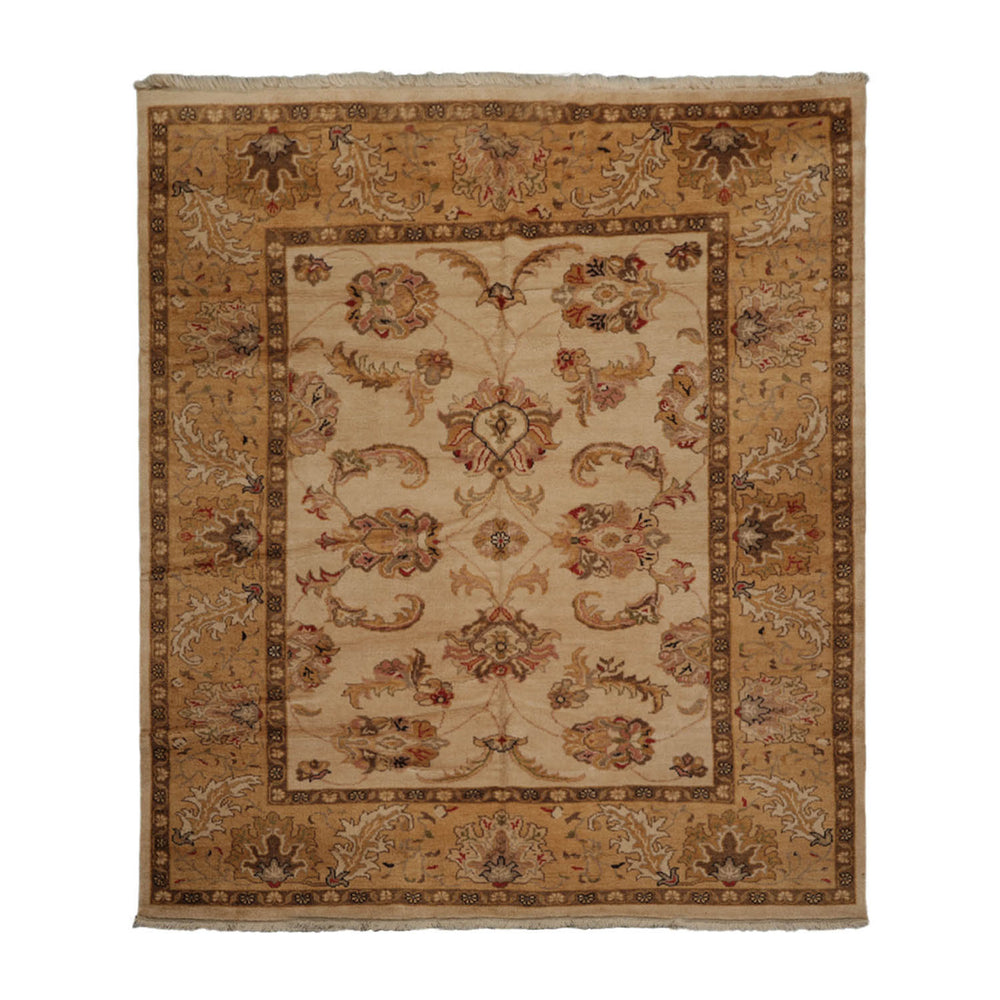 8x10 Beige, Caramel, Brown Color Hand Knotted Turkish Oushak 100% Wool Traditional Oriental Rug