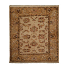 8x10 Beige, Caramel, Brown Color Hand Knotted Turkish Oushak 100% Wool Traditional Oriental Rug
