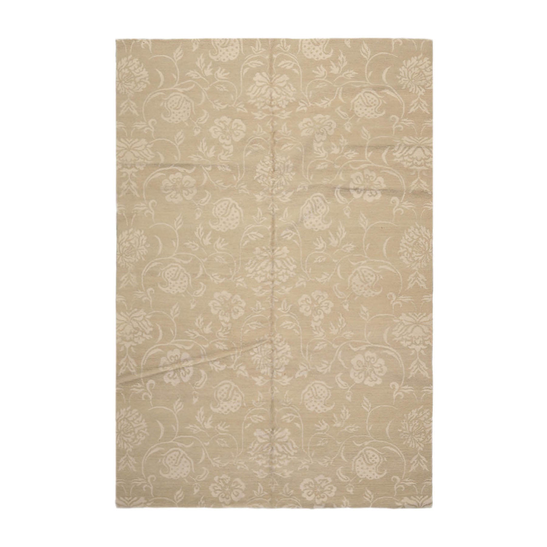 6x9 Beige Tone On Tone, , Color Hand Knotted  Wool & Silk Transitional Oriental Rug