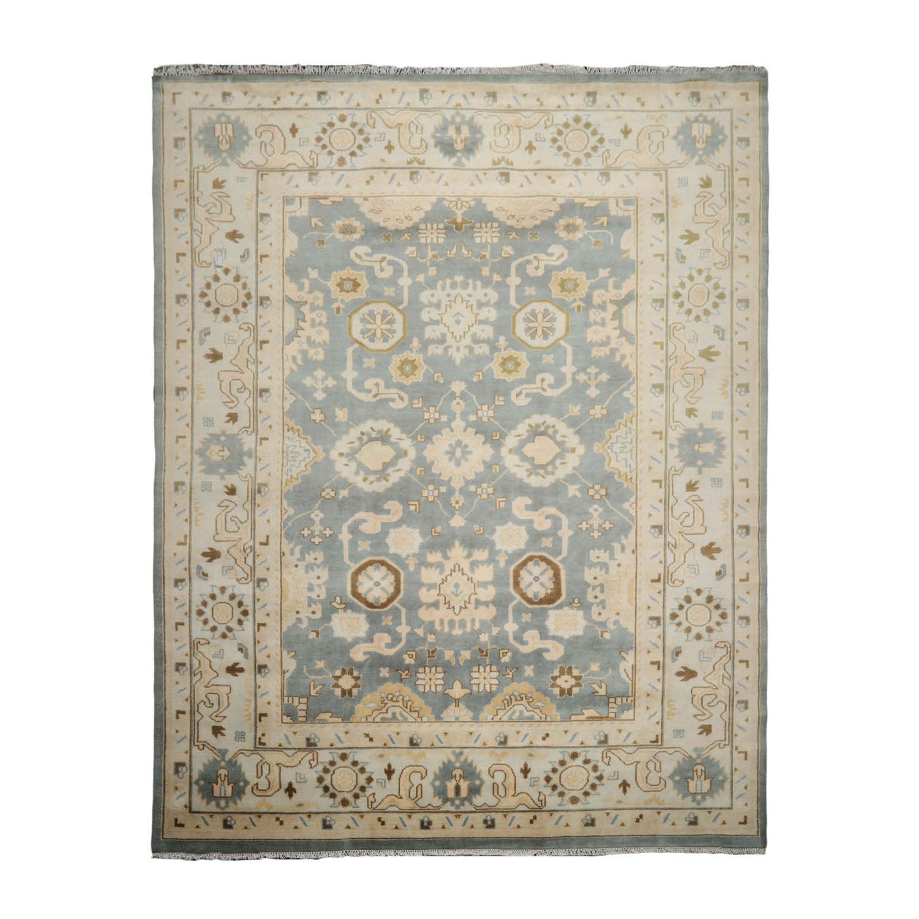 9x12 Celadon, Beige, Gray Color Hand Knotted  100% Wool Traditional Oriental Rug