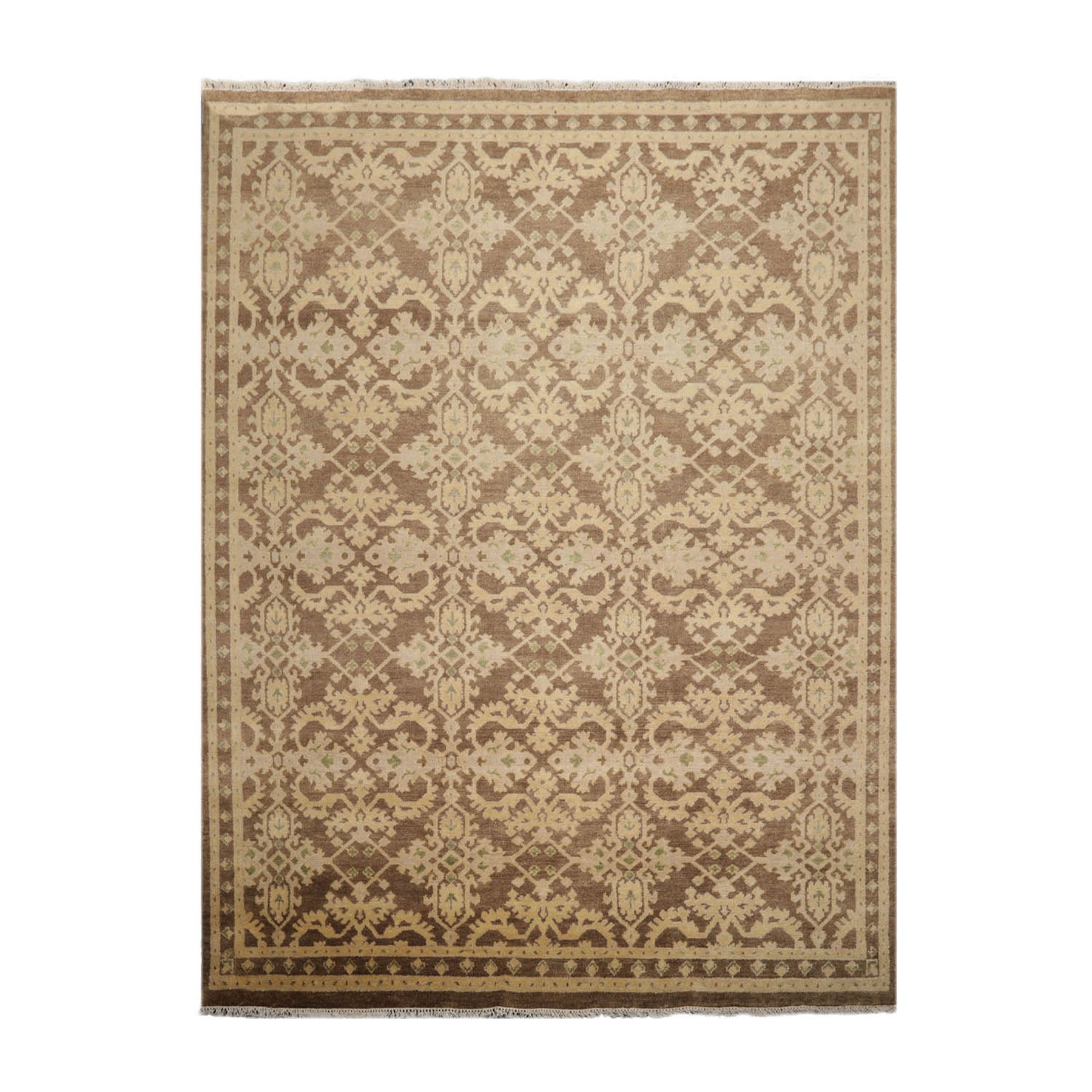 9x12 Brown, Tan, Light Gold Color Hand Knotted Turkish Oushak 100% Wool Traditional Oriental Rug