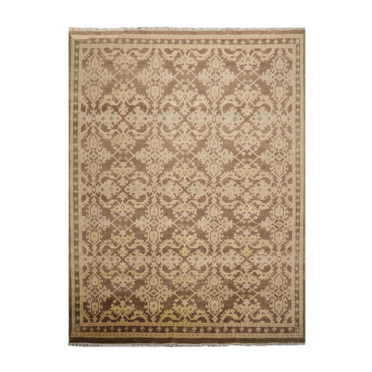 9x12 Brown, Tan, Light Gold Color Hand Knotted Turkish Oushak 100% Wool Traditional Oriental Rug