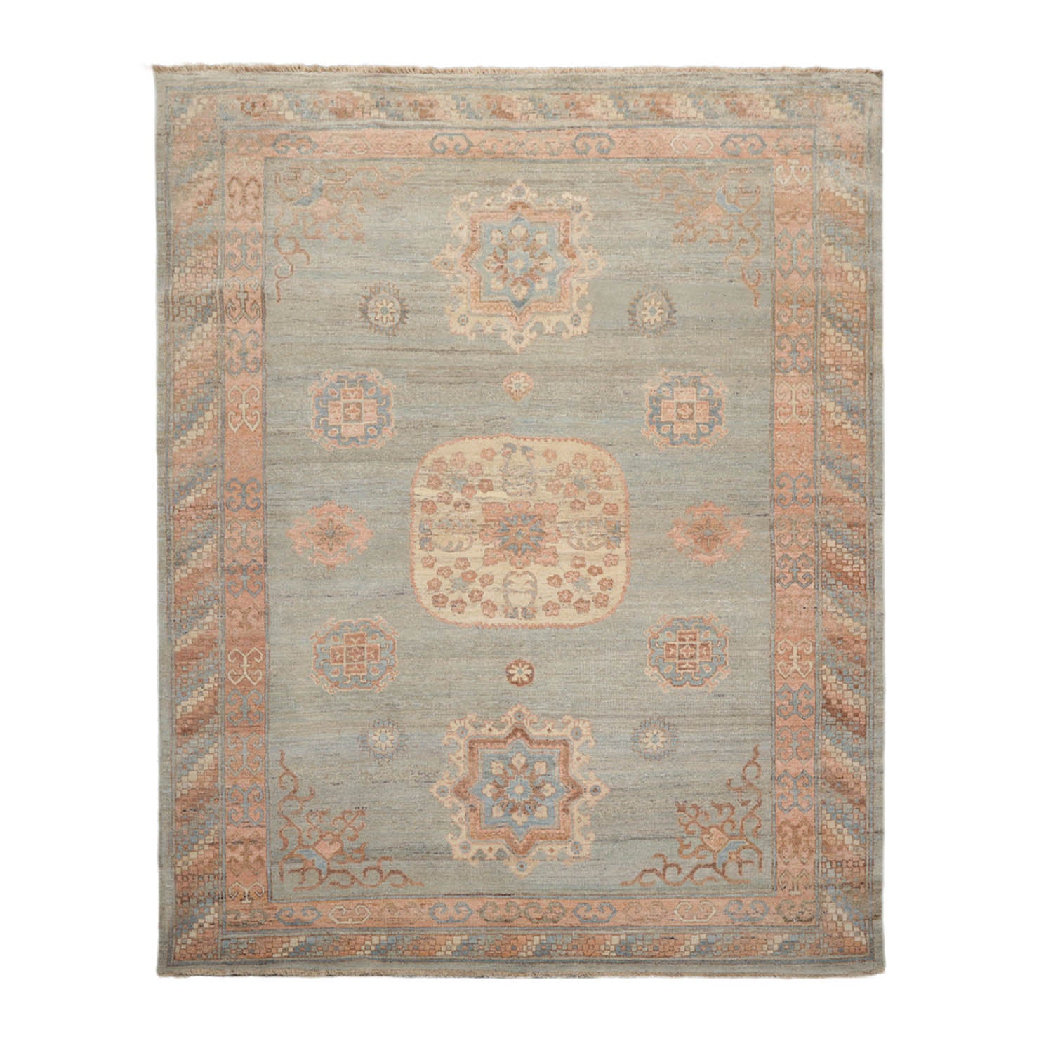 8x10 Mint, Blush, Brown Color Hand Knotted Afghan Oushak 100% Wool Traditional Oriental Rug