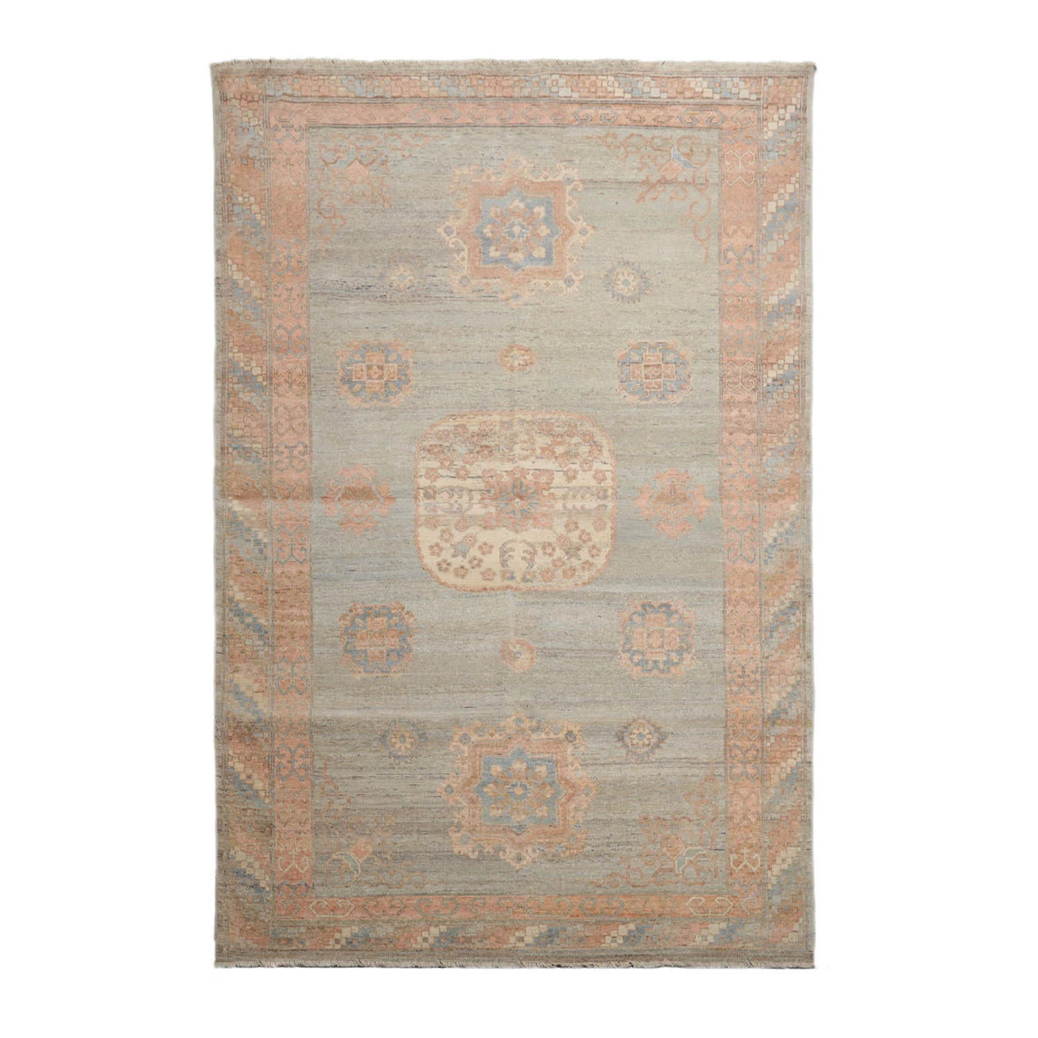 6x9 Mint, Blush, Ivory Color Hand Knotted Afghan Oushak 100% Wool Traditional Oriental Rug