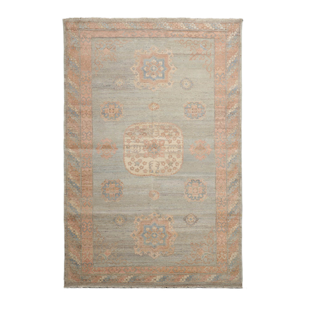 6x9 Mint, Blush, Ivory Color Hand Knotted Afghan Oushak 100% Wool Traditional Oriental Rug