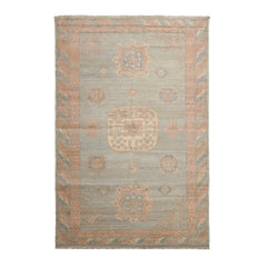 6x9 Mint, Blush, Ivory Color Hand Knotted Afghan Oushak 100% Wool Traditional Oriental Rug