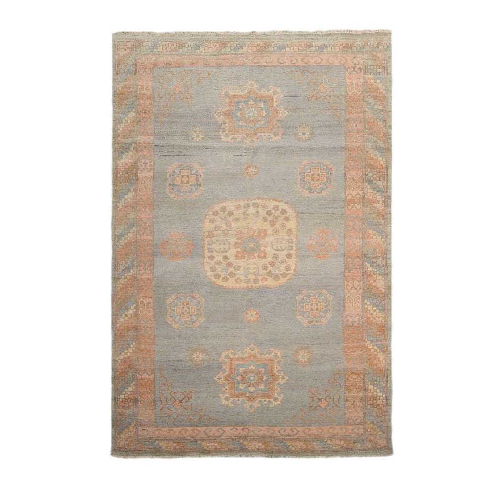 6x9 Mint, Blush, Ivory Color Hand Knotted Afghan Oushak 100% Wool Traditional Oriental Rug