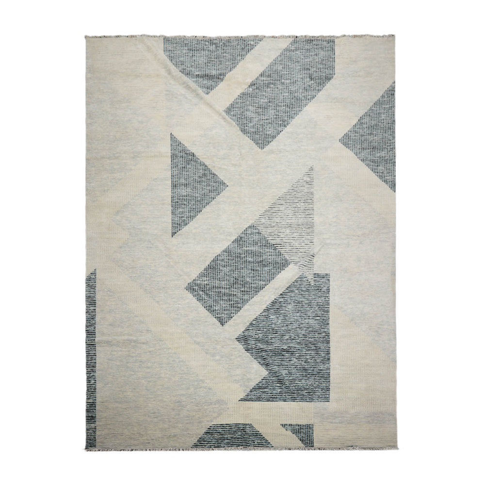 9x12 Ivory, Gray, Blue Color Hand Knotted Tibetan 100% Wool Modern Oriental Rug