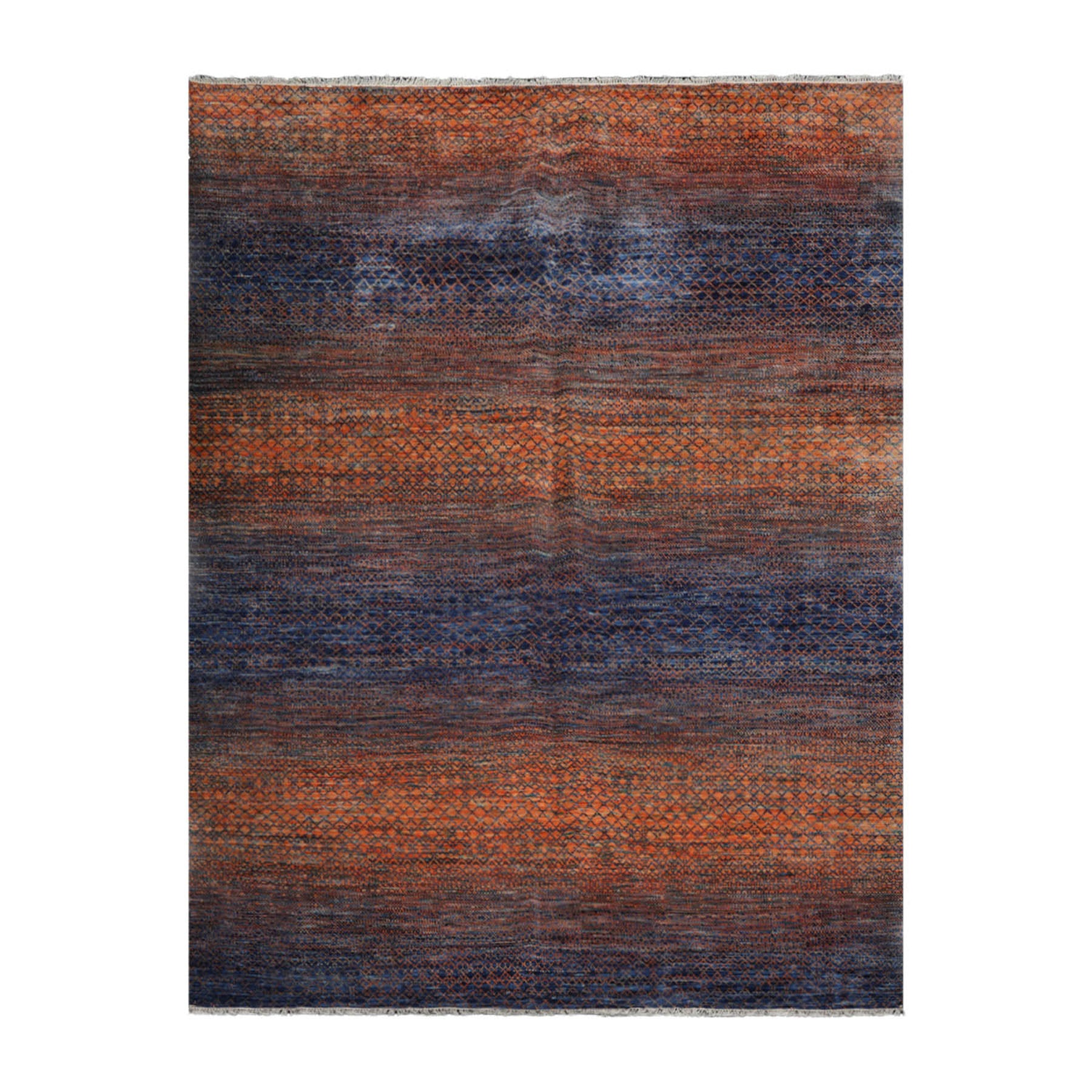 9x12 Orange, Navy, Color Hand Knotted  100% Wool Modern Oriental Rug
