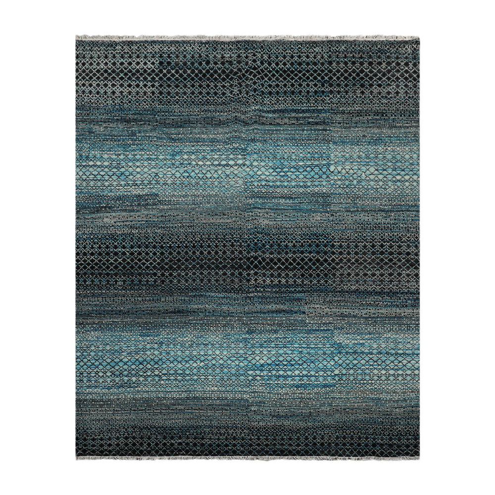 8x10 Blue, Charcoal, Aqua Color Hand Knotted  100% Wool Modern Oriental Rug