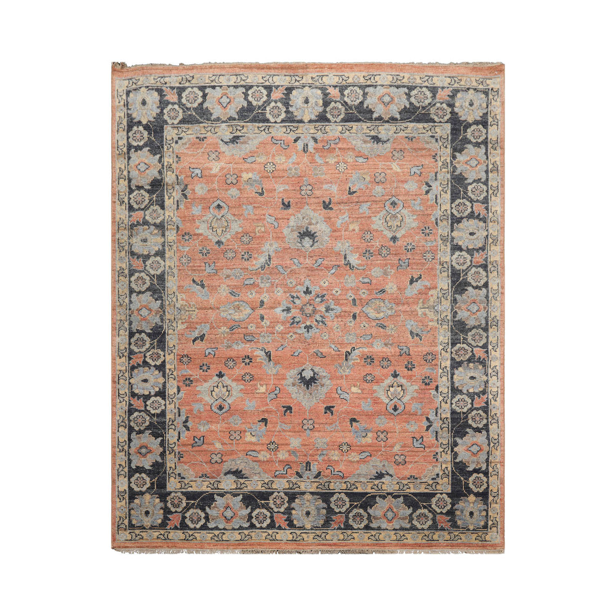 8x10 Rust, Blue, Tan Color Hand Knotted Oushak Wool Traditional Oriental Rug