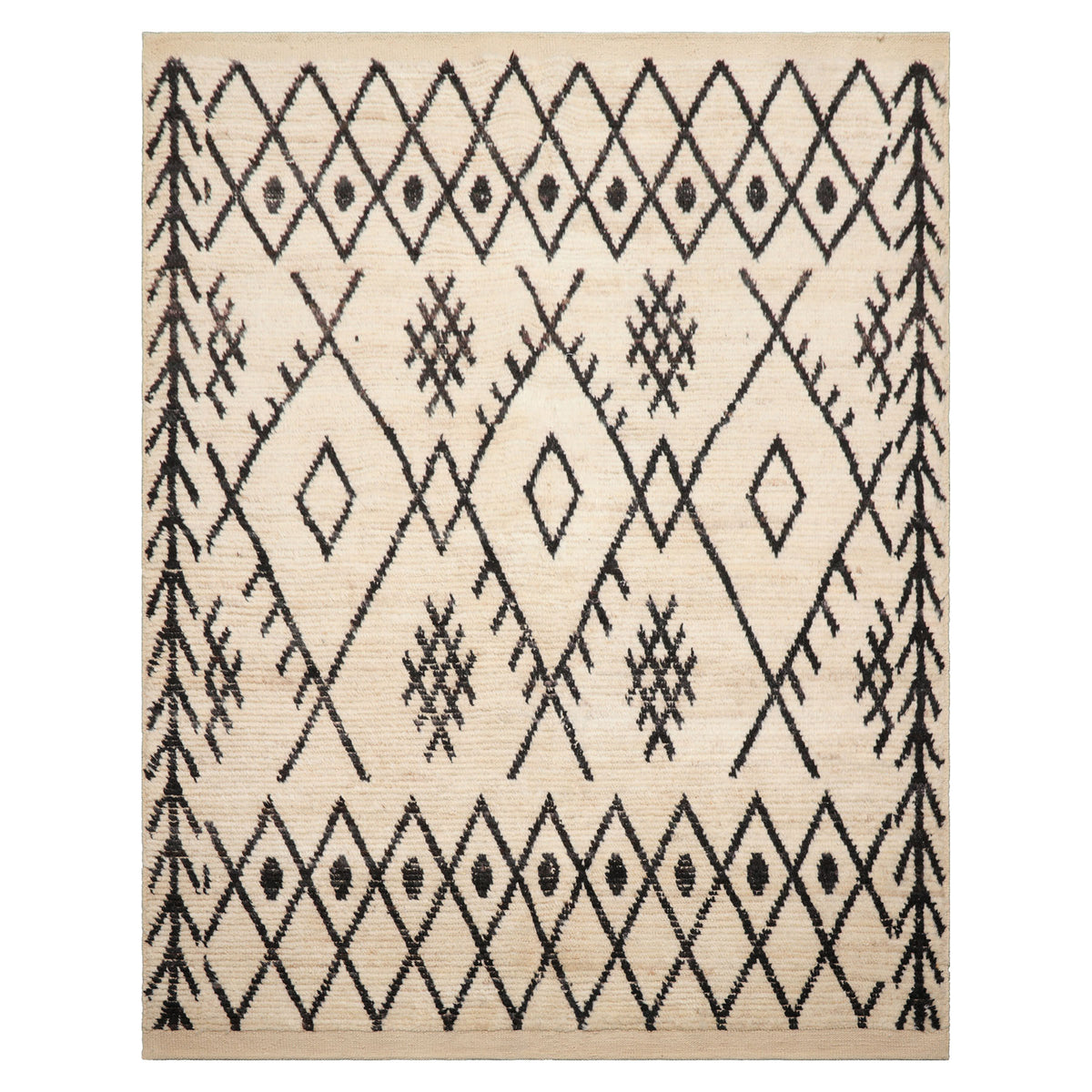 5x7 Ivory, Black, Color Hand Knotted Afghan Moroccan 100% Wool Modern & Contemporary Oriental Rug