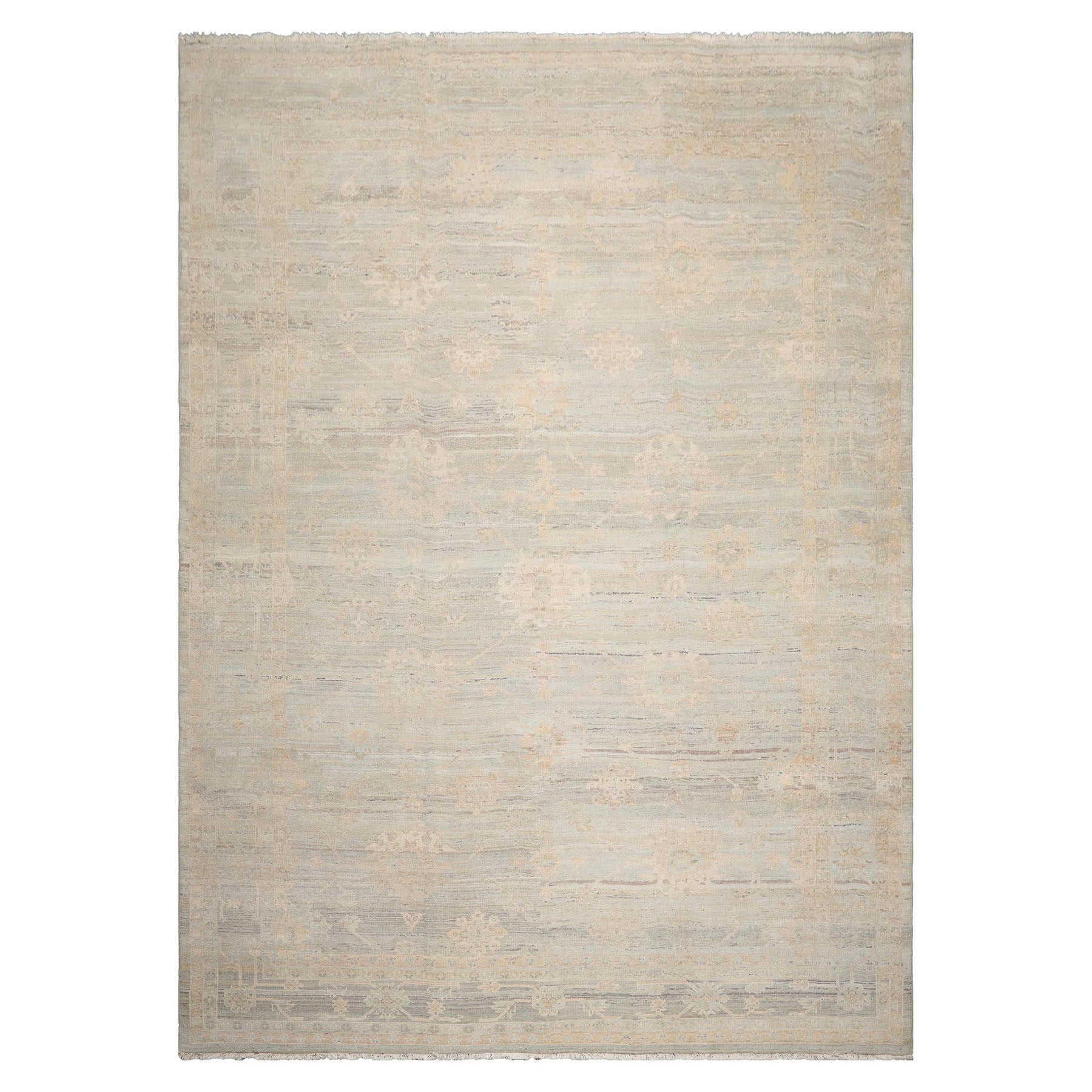 10x14 Mint, Beige, Tan Color Hand Knotted Afghan Oushak 100% Wool Transitional Oriental Rug